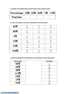 Converting Percentages To Fractions Worksheet