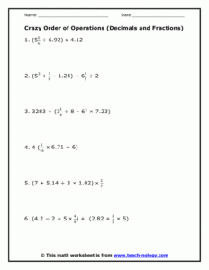 Crazy Order Of Operations Decimals And Fractions