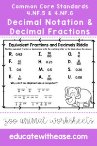 Decimal Notation Decimal Fractions 4 NF 5 4 NF 6 Riddle Worksheets