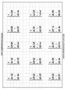 Decimal Subtraction Regrouping 5 Worksheets Decimals Addition