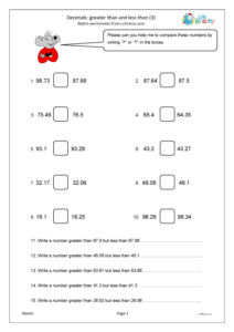 Decimals Greater Than And Less Than 3 Fraction And Decimal