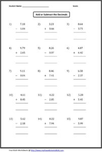 Decimals Worksheets Decimals Worksheets Grade 5 Math Worksheets