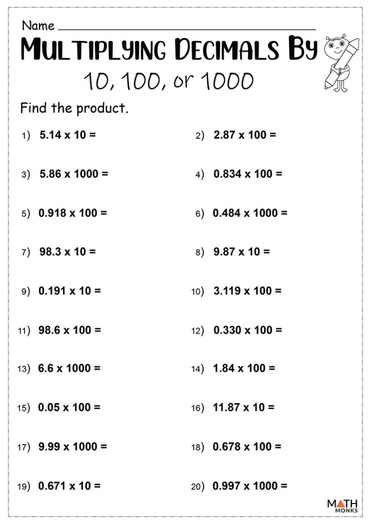 Decimals Worksheets Math Monks