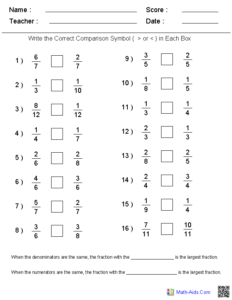 Denominators And Numerators Comparison Worksheets This Is A Good