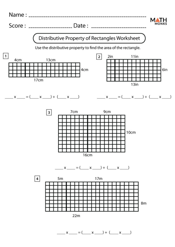 Distributive Property Rectangles Worksheets Math Monks