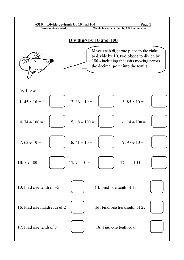 Divide Decimals By 10 And 100 Division By URBrainy