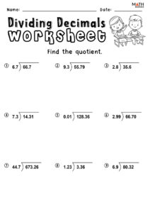 Dividing Decimals Worksheets Math Monks