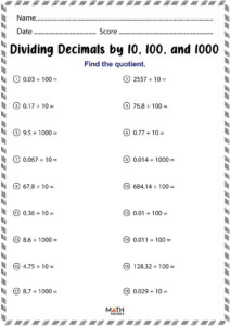 Dividing Decimals Worksheets Math Monks