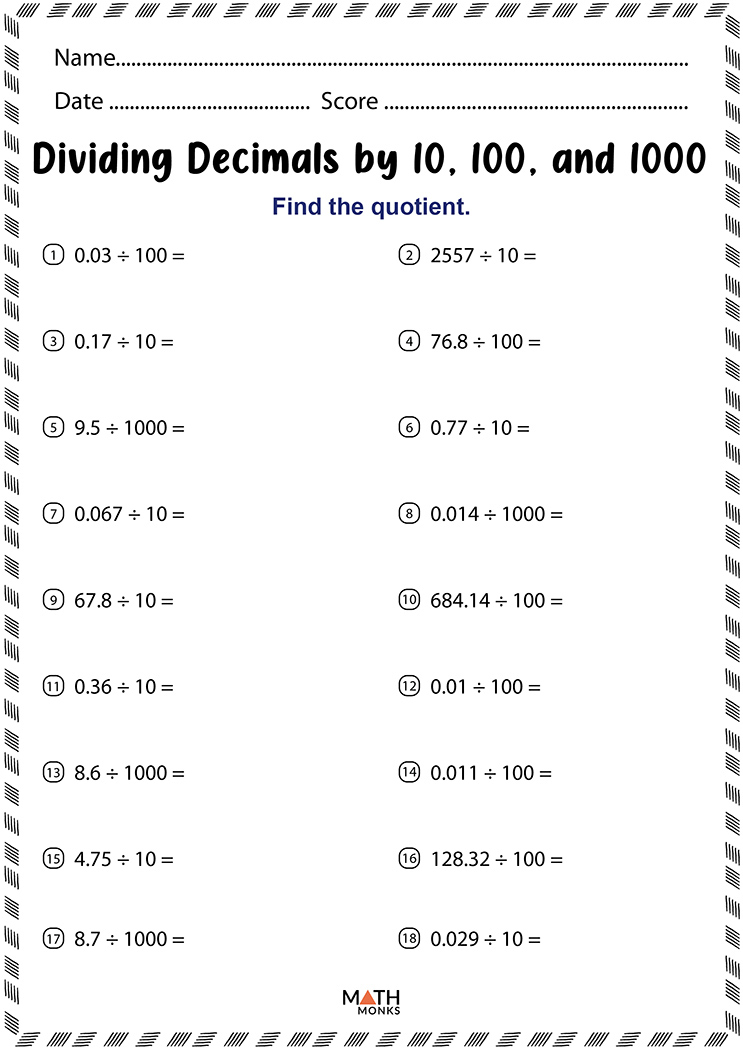 Math Worksheets Fractions To Decimals