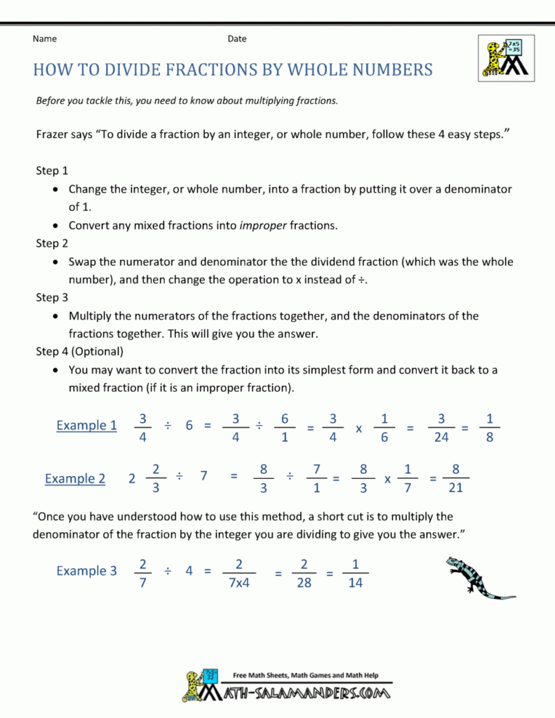 Dividing Fractions By Whole Numbers