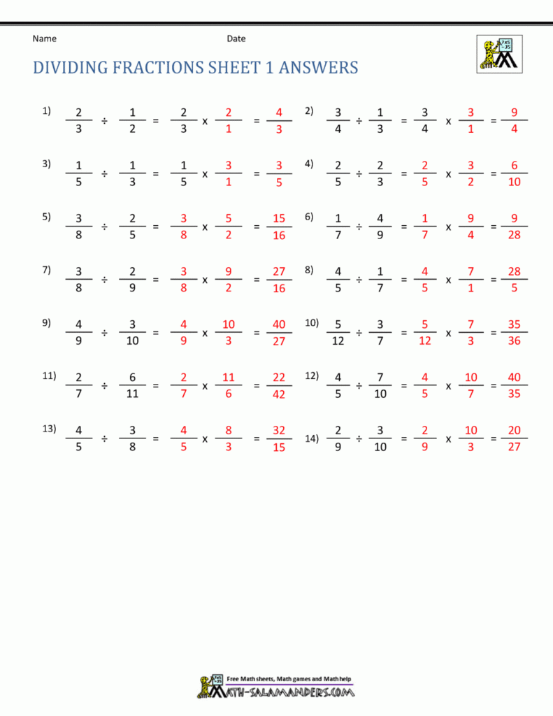 Dividing Fractions Worksheet