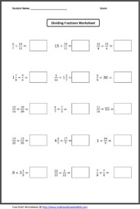 Dividing Fractions Worksheets Dividing Fractions Worksheets