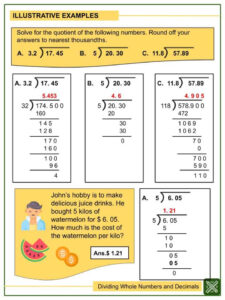 Dividing Whole Numbers And Decimals Tenths To Thousandths Worksheets