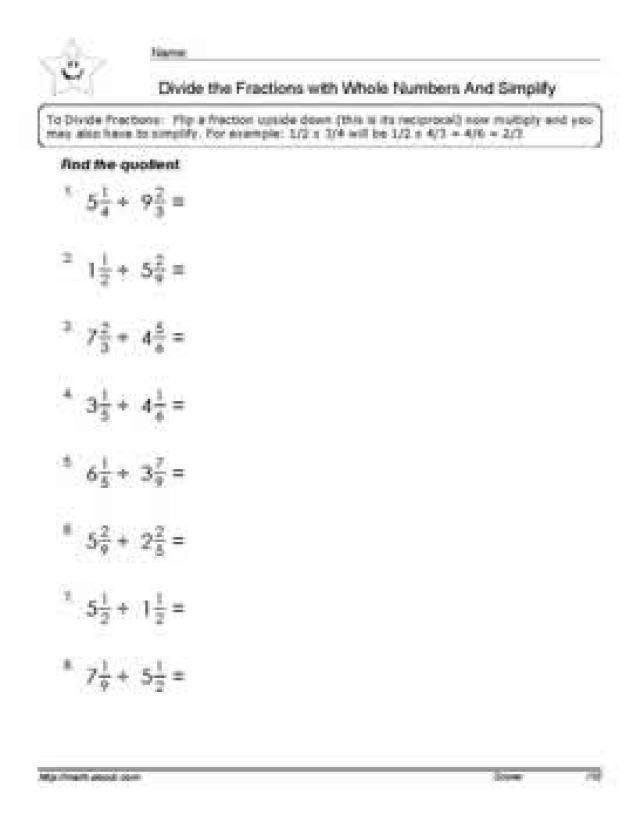 Dividing Fractions Worksheet 6th Grade Pdf