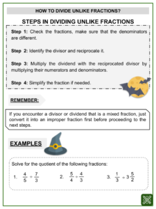 Division Of Unlike Fractions Themed Worksheets Aged 8 10