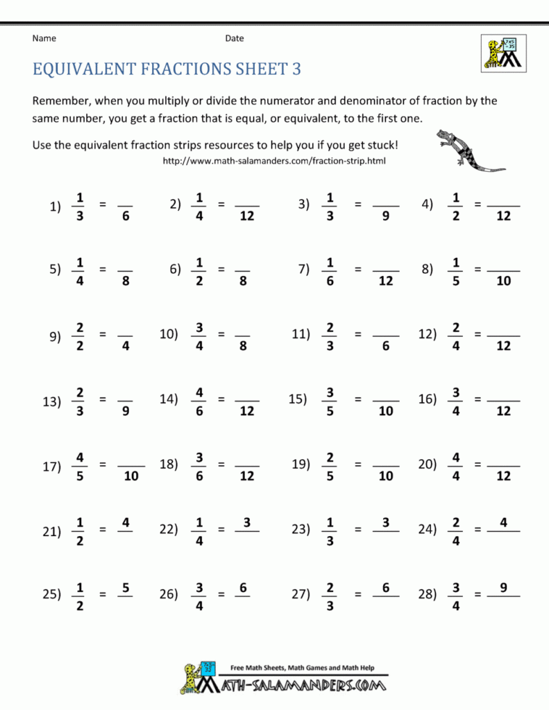 Equivalent Fractions Grade 5 Equivalent Fractions Worksheet 5Th Grade 