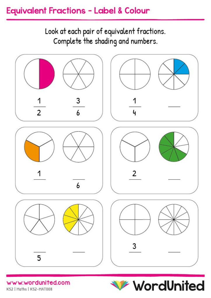 Equivalent Fractions Label Colour WordUnited Fractions 