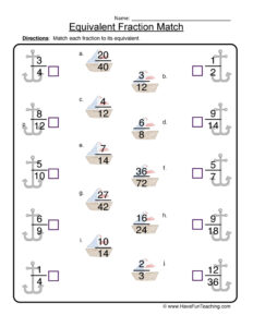 Equivalent Fractions Matching Worksheet Have Fun Teaching