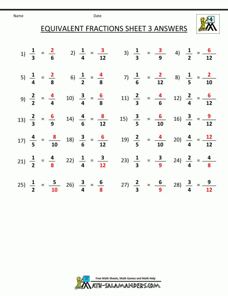 Equivalent Fractions Worksheet 5Th Grade Fractions Worksheets 