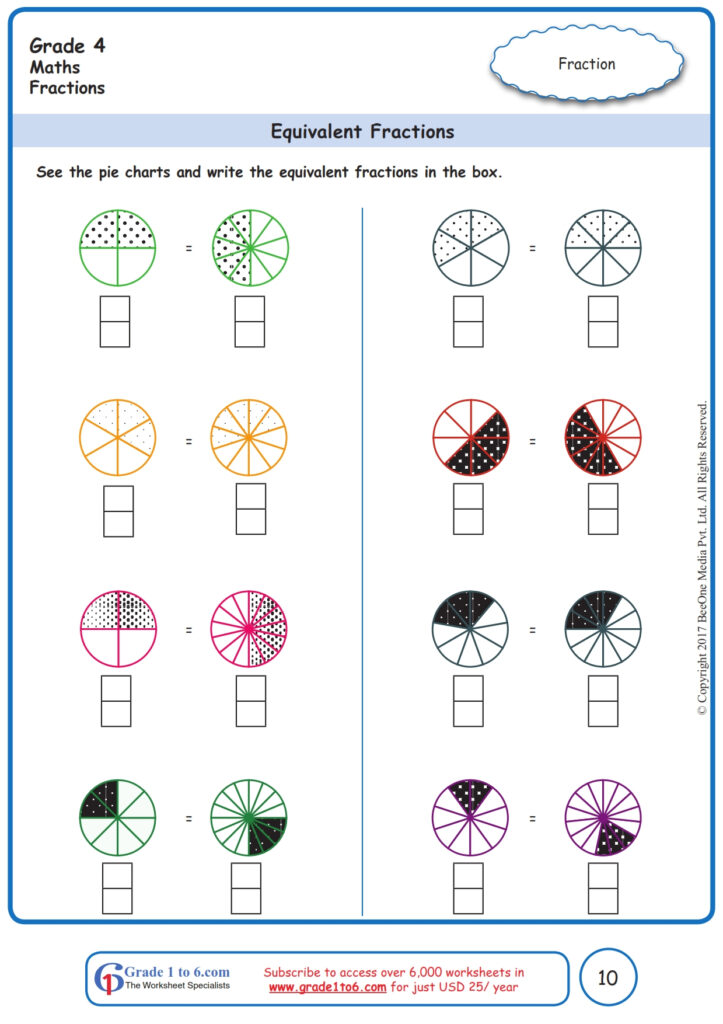 Equivalent Fractions Worksheets Grade 4 www grade1to6