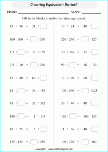 Equivalent Ratios Worksheets Grade 6