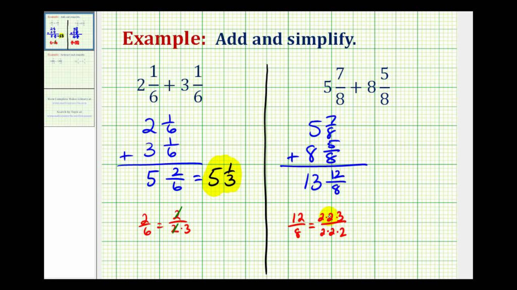 Ex Add Mixed Numbers With Like Denominators YouTube