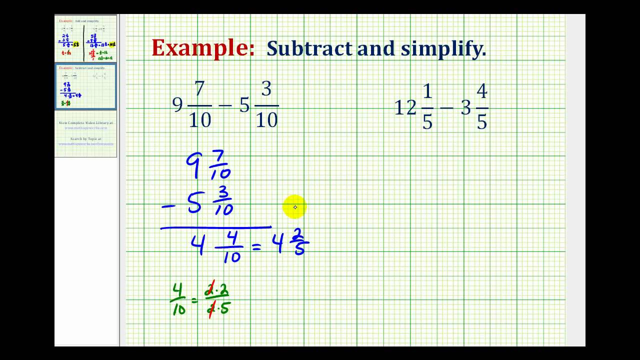 Subtracting Mixed Fractions With Regrouping Worksheets