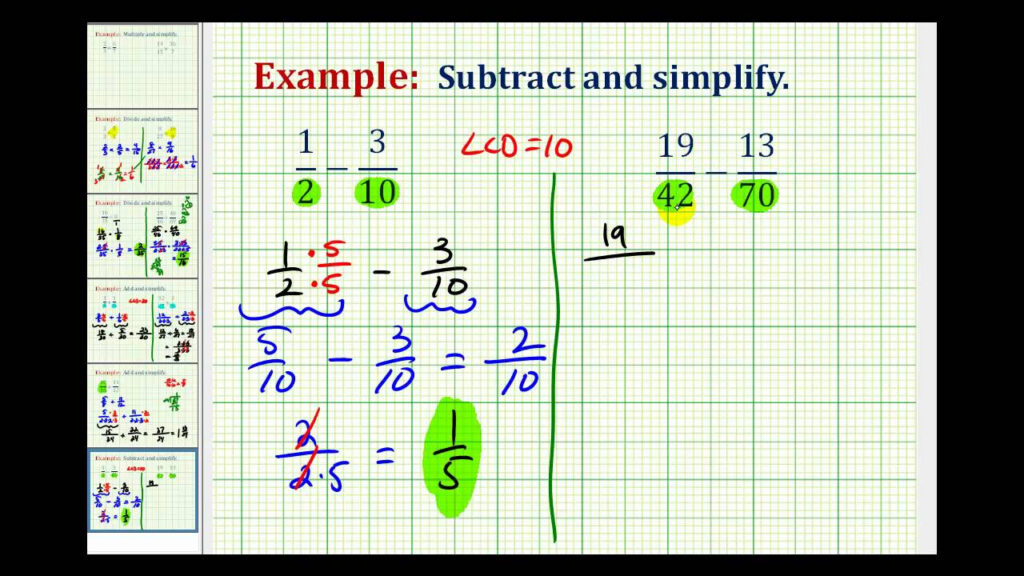 Example Subtract Fractions With Unlike Denominators YouTube