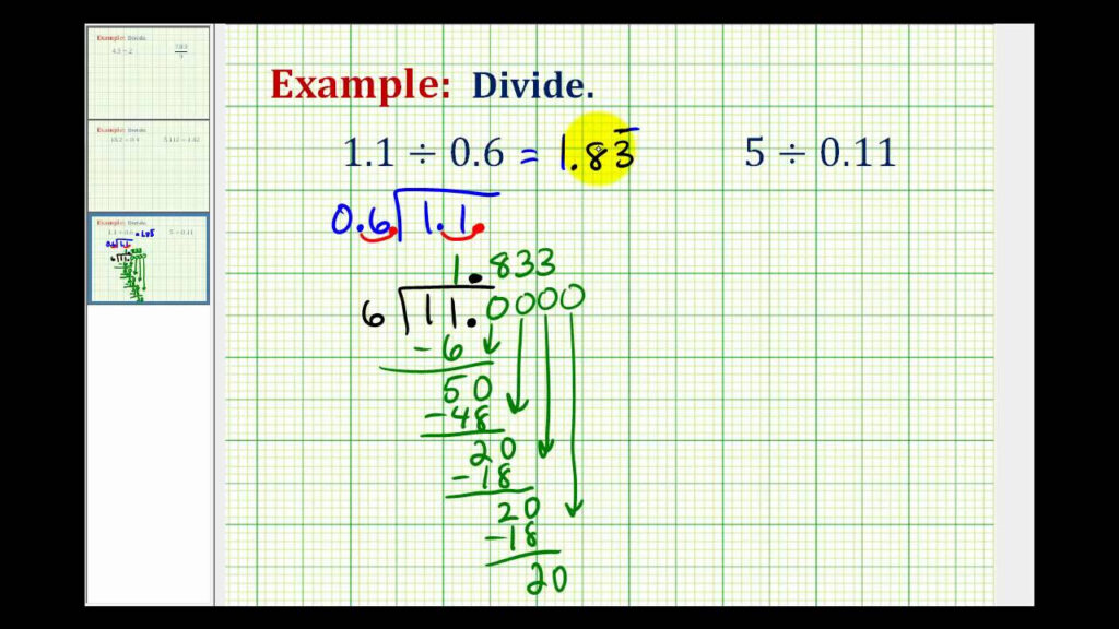 Examples Division By A Decimal With A Repeating Quotient YouTube