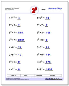 Exponents Worksheets