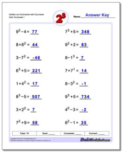 Exponents Worksheets