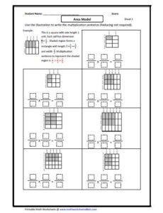 Fraction Multiplication Area Model Fractions Worksheets Multiplying