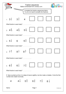 Fraction Sequences Fraction And Decimal Worksheets For Year 5 age 9