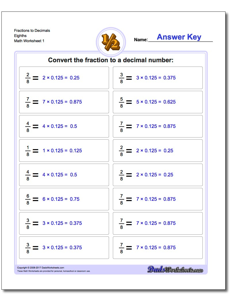 Fraction To Decimal Drills