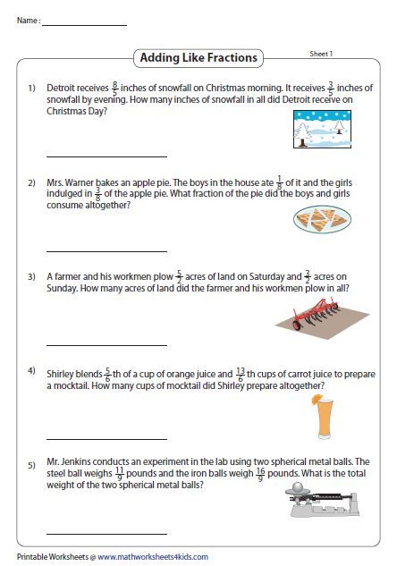 Fraction Worksheets Subtraction