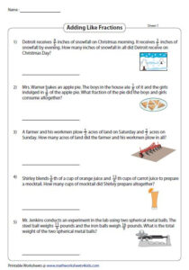 Fraction Word Problem Worksheets Fraction Word Problems Subtraction