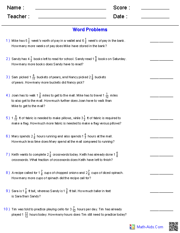 Adding And Subtracting Algebraic Fractions Worksheet With Answers