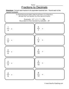 Fractions Into Decimals Worksheet Convert Decimals Fractions 2