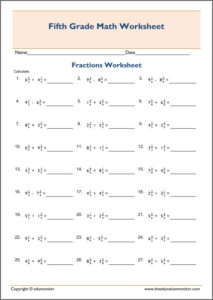 Fractions Mixed Operations Worksheet