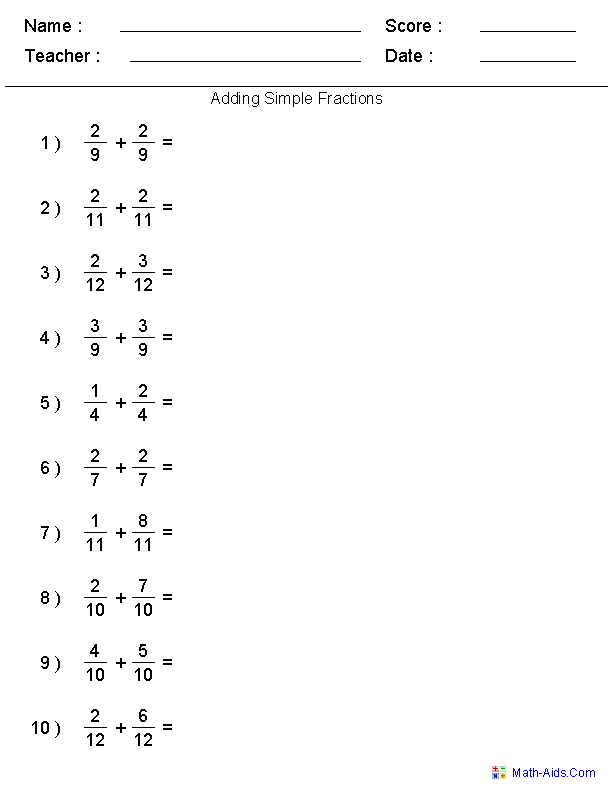 Fractions Worksheets Printable Fractions Worksheets For Teachers