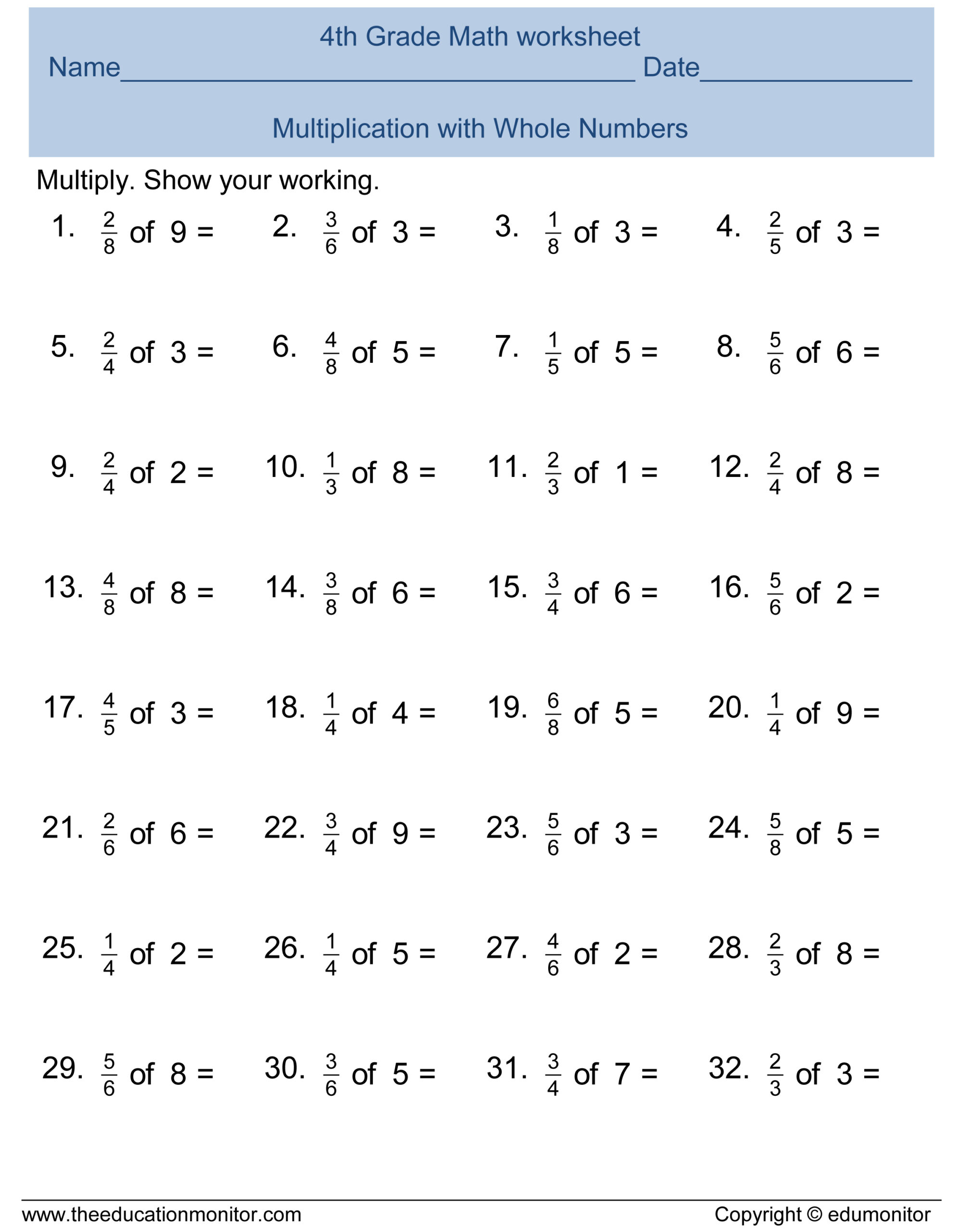 Free Fraction Worksheets Grade 4