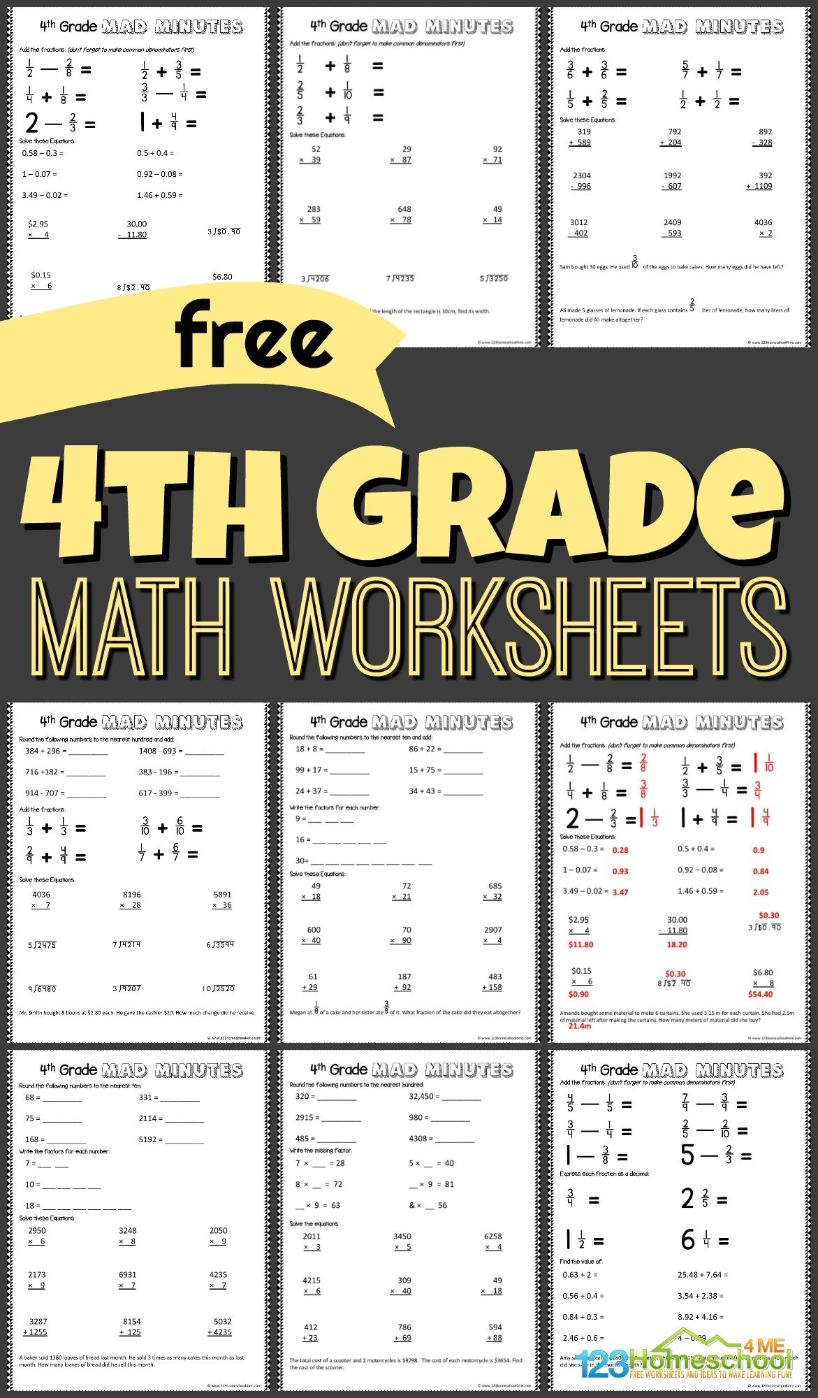 Fractions Worksheet 4th Grade