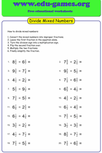 Free Dividing Mixed Numbers Worksheets