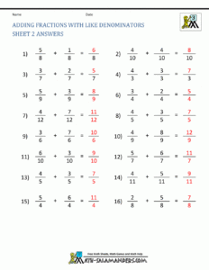 Free Fraction Worksheets Adding Subtracting Fractions