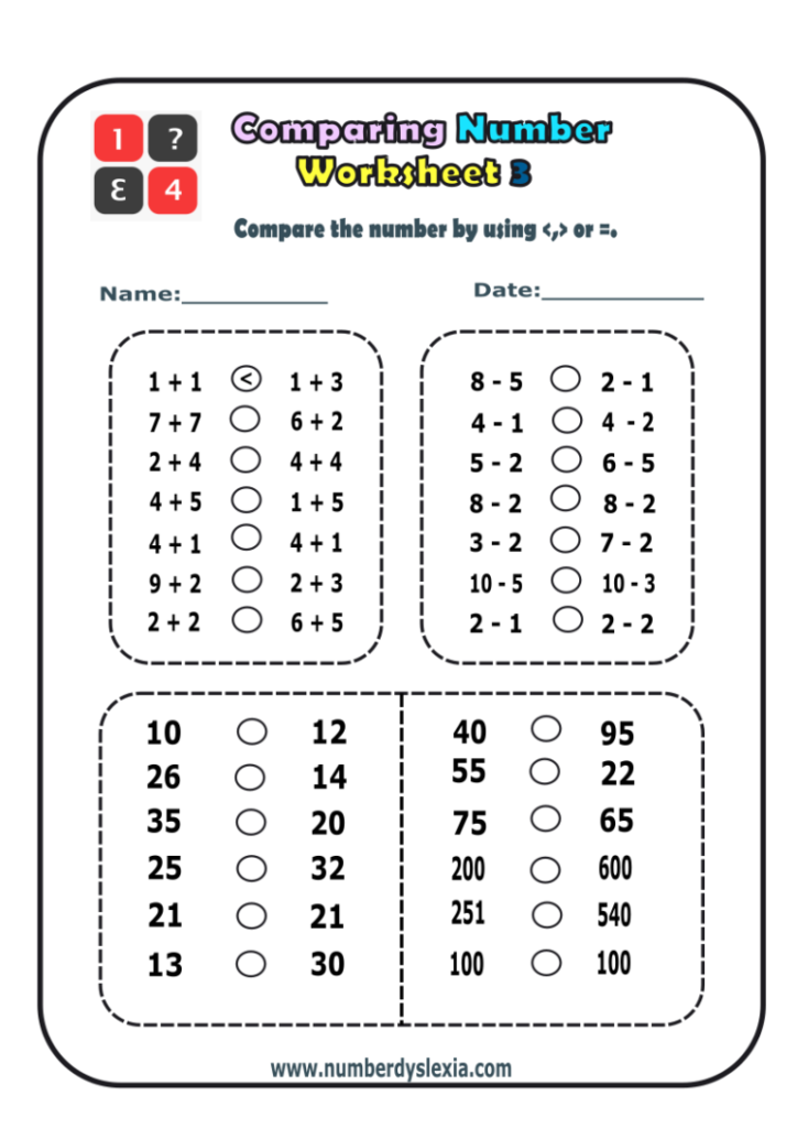 Free Printable Comparing Number Worksheets PDF Number Dyslexia