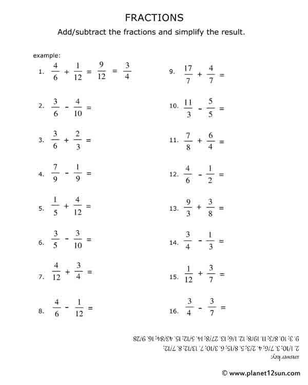 Free Printables For Kids Adding And Subtracting Fractions Adding 