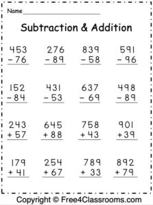 Free Subtraction And Addition Worksheets 3 Digit With Regrouping