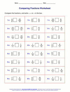 Free Worksheets For Comparing Or Ordering Fractions Fractions