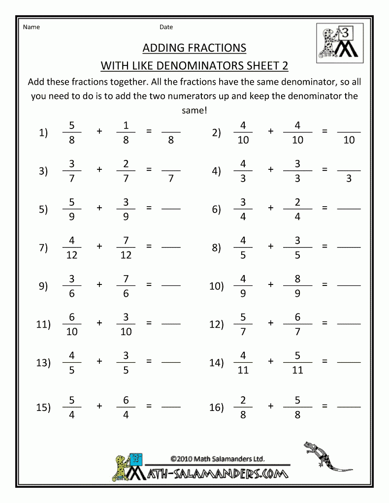 Grade 2 Addition Of Fractions Worksheets Worksheetpedia