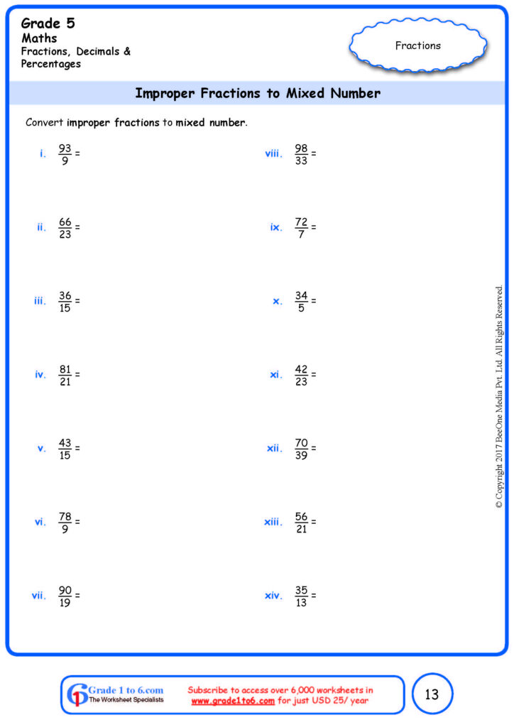 Grade 5 Equivalent Fractions Worksheets www grade1to6